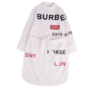 美品 バーバリー BURBERRY ワンピース シャツ ブラウス ロゴ プリント トップス レディース UK4 US2 IT36 ホワイト cg09do-rm04e25583