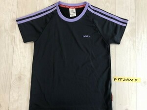 ADIDAS アディダス レディース ポリエステル ロゴプリント 3ストライプ 半袖Tシャツ M 紺紫