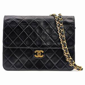 CHANEL ラムスキン マトラッセ 22 Sフラップ Sチェーン プッシュロック GD具 ブラック