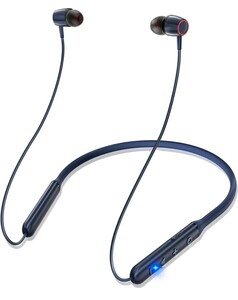 【 Bluetooth5.3+38時間連続再生】ネックバンド型 ワイヤレスイヤホン CVC8.0ノイズキャンType-C急速充電 Hi-Fi音質マグネット搭載(紺)A45