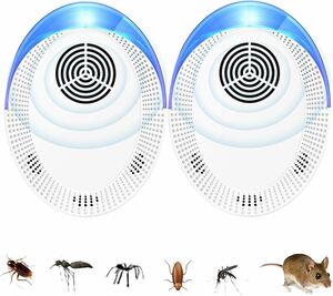 超音波 害虫駆除器 強力ネズミ 駆除器 害虫対策器 虫除け器 80-120㎡有効範囲 省エネ 静音無毒 360度 24時間連続稼働 PSE認証済み2個セット