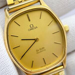 【稼働品】オメガ OMEGA デビル DEVILLE メンズ 腕時計 クオーツ QZ ヘクサゴン 六角形 ゴールド文字盤 1330 アンティーク 動作