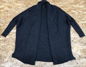 ZARA KNIT ザラ Mサイズ レディース ニット ガウン 薄手 リブボーダー ラグラン 長袖 ダークグレー