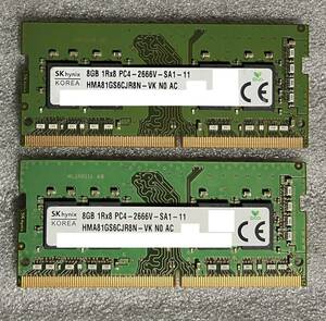 ◆送料無料◆【SK Hynix PC4-2666V】ノートPC用DDR4メモリ8GB 2枚 計：16GB