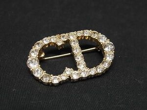 ■新品同様■ ChristianDior クリスチャンディオール CDロゴ ラインストーン ピンブローチ ピンバッジ アクセサリー ゴールド系 AS7429