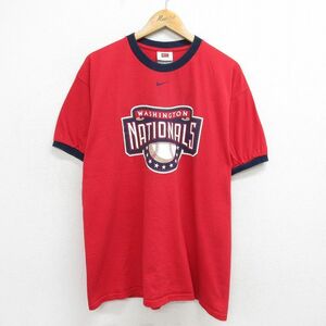 XL/古着 ナイキ NIKE 半袖 ビンテージ Tシャツ メンズ 00s ベースボール ワシントンナショナルズ コットン クルーネック 赤 レッド リ