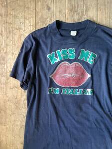 70〜80年代ビンテージ★ラメ くちびるプリント ヴィンテージTシャツ KISS ME トランスファー 60年代 70年代