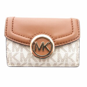 マイケルコース MICHAEL KORS 三つ折り財布 ウォレット ロゴ 総柄 レザー 白 茶 ホワイト ブラウン /HO● レディース