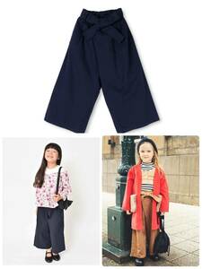 新品 ブランシェスbranshesウエストリボンワイドパンツ150ネイビー ナチュラルガーリー 子供服 親子リンクコーデ◎