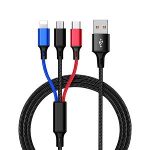 送料無料 3in1 充電ケーブル type-c 充電ケーブル USB Type C Micro USB ケーブル iPhone android type-c 同時給電可 多機種対応 1.2m 3色