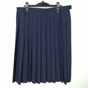 1円 スクールスカート 大きいサイズ 冬物 w85-丈69 紺 中学 高校 プリーツ 学生服 制服 女子 中古 IN8389