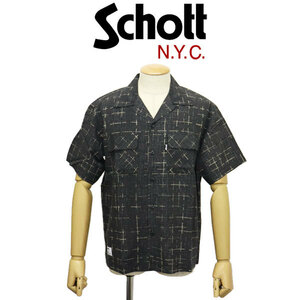 Schott (ショット) 3123015 KASURI PLAID S/S SHIRT カスリ柄 格子縞 ショートスリーブシャツ 10(09)BLACK XL