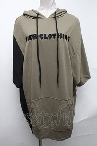 NieR Clothing / バイカラーロゴプリントプルオーバー 黒ｘカーキ S-25-01-22-049-PU-TO-HR-ZS