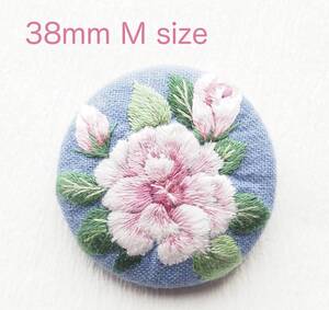 448.exit_deguchi ハンドメイド アンティークローズ ピンク 薔薇 Mサイズ(38mm)　手刺繍ブローチ プレゼント 和装帯留め アクセサリー