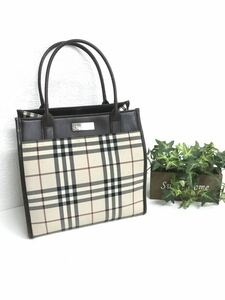 BURBERRY バーバリー ノバチェック ミニトートバッグ ハンドバッグ ロゴプレート ベージュ×ブラウン系