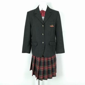 1円 ブレザー チェックスカート 4点セット 大きいサイズ 指定 冬物 女子 学生服 木更津総合高校 グレー M.YURIKO 中古 ランクC NA8456