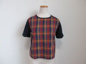 (57985)MACKINTOSH PHILOSOPHY　レディース　コットン　半袖　カットソー　前後異素材　ネイビー系　36　USED