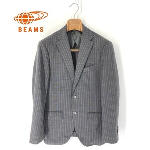 A6266/極美品 春夏 背抜き BEAMS HEART ビームスハート Martin Sons＆Co ウール ストライプ テーラード シングル2Bジャケット46灰色/メンズ