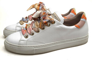 EMILIO PUCCI エミリオ・プッチ ローカットスニーカー 9ECE90 Ribbon Lace-up Twill Trainers カーフ 牛革 スカーフ プッチ柄