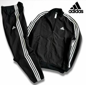 〓K167新品【メンズXXL】黒 アディダス 3ストライプス ウーブントラックスーツ(上下セット) adidas オールシーズン 軽量