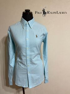 【良品】 Polo Ralph Lauren ポロ ラルフローレン レディース オックスフォード シャツ スリムフィット トップス サイズ4 長袖 水色