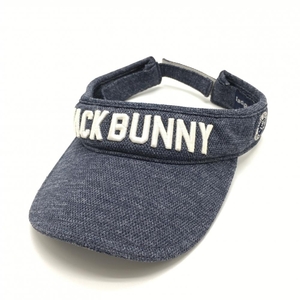 【超美品】ジャックバニー サンバイザー 杢ネイビー×白 ロゴ刺しゅう FR ゴルフウェア Jack Bunny