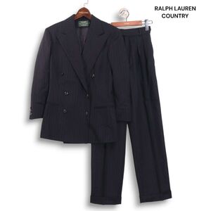 RALPH LAUREN COUNTRY ラルフローレン 秋冬★ ストライプ ダブル セットアップ パンツ スーツ Sz.7 レディース 黒　K4T02227_C#N