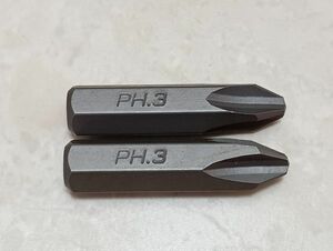 【送料無料】未使用 メーカー不明 ショック用ドライバービット 5/16 36mm プラス3 （2本組）（3）　