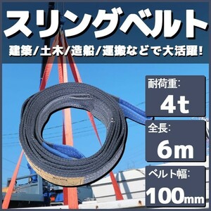 スリングベルト 6m 幅100mm 耐荷4t 玉掛け 帯 牽引ベルト 船舶 繊維 吊り具 クレーン 建設 運搬 土木