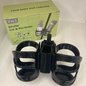 【未使用品】3in1 ドリンクホルダー Stroller Cup & Box Holder ブラック　ベビーカー・自転車用　