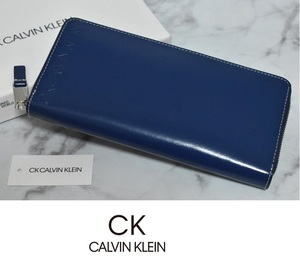 【送料無料】新品 CK カルバンクライン ドーバー ラウンドファスナー 牛革 長財布 878605 定価16500円 イケテイ IKETEI ブルー ◆