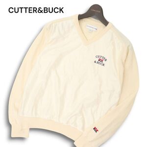 CUTTER&BUCK カッター＆バック 秋冬 ウール★ ロゴ刺繍 切替 Vネック ニット セーター Sz.M　メンズ ゴルフ　C4T08550_9#K