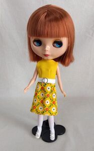 Doll Dressing*ハンドメイド ネオブライス サイズお洋服セット人形アウトフィット/ドレス/花柄ワンピース/靴下/ドール服/昭和レトロ/ベルト