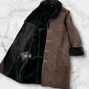 定価30万!!!最高級ニュージーランド製!!!美品◎ナイト社 KNIGHT TAILORS リアルムートンコート ロング ラムレザー 極上羊毛皮 ブラウン L位