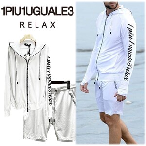 《1PIU1UGUALE3 RELAX》新品 ビッグロゴ ラッシュガード セットアップ パーカー＋ショートパンツ 上下セット XL(W82~90)S0458