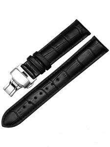 腕時計 ベルト 本革 ワンプッシュ Dバックル クロコ型押し レザー 交換簡単 ブラック 12㎜ 新品未使用 B級品 NO.4