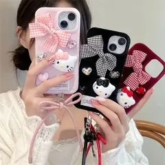 ハローキティ hellokitty リボン付き  iphoneケース iPhone 16 Proケース  スマホケース  iphone15proケース ストラップ付き phone14ケース iPhone13promaxケース