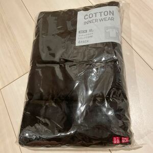 UNIQLO 新品 メンズ 半袖 ネック 黒 4枚 XL メンズ コットンフライス ユニクロ ブラック 肌着 H