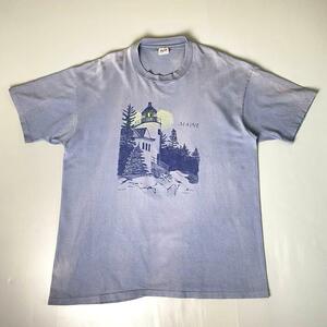 90s USA製 古着 灯台 グラフィック Tシャツ ナス紺 ネイビー 2XL