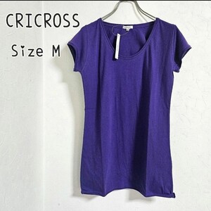 タグ付き クリクロス CRICROSS Uネック 半袖Tシャツ パープル Mサイズ カットソー Tシャツ コットン　　　＃S22