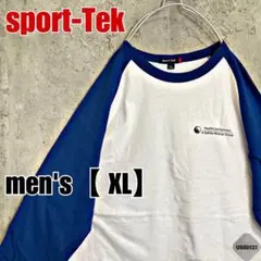 b153【sport-Tek】ラグランＴシャツ【メンズ XL】ホワイト×ブルー