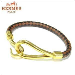 TS HERMES/エルメス レザーブレスレット ジャンボ ゴールド金具 全長18.0cm