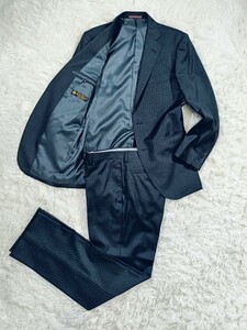 Loro Piana×MITSUMINE スーツ セットアップ【Lサイズ】【ストライプ柄】【美品】【シングル】【2B】【グレー】【総裏 秋〜春】