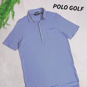 POLO GOLF マリン風 ボーダー柄・半袖ポロシャツ・青&白 表記サイズM ゴルフ 81049