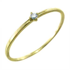 k18イエローゴールド 指輪 細い 指輪 一粒 3月の誕生石 アクアマリン 幅約1mmリング 極細