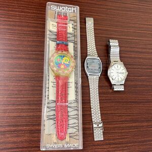 【1円出品】 3本セット SWATCH スウォッチ アクアクロノ クォーツ SEIKO セイコーなど 腕時計