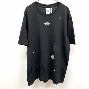 アディダス トレフォイル adidas TREFOIL Tシャツ 地球の刺繍と星のプリント柄 半袖 綿100% XO XXL 2XL 3L ブラック レディース(メンズ？)