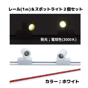 【送料無料】DC12V レール式スポットライト ホワイト 電球色 3000K LED 1m レール スポットライト ２個 キャンピングカー DIY 訳あり