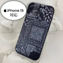 【Iphone15】カシュ―フラワープリント ブラック