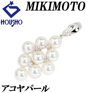 ミキモト アコヤパール ネックレス ダイヤモンド K18WG 菱形 スクエア MIKIMOTO 送料無料 中古 美品 SH121221